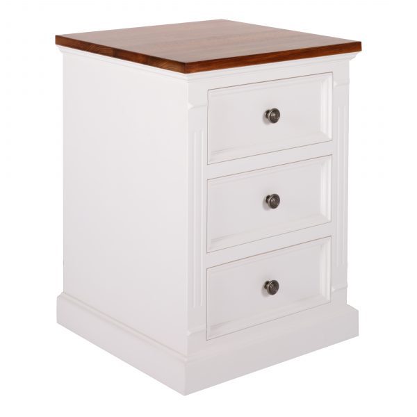 Wentworth 3 Drawer Bedside Table in Tas Blackwood Top Sapphire Wood